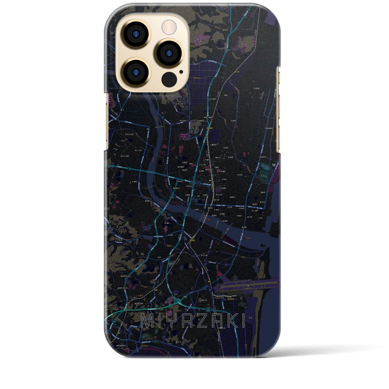 【宮崎2】地図柄iPhoneケース（バックカバータイプ・ブラック）iPhone 12 Pro Max 用