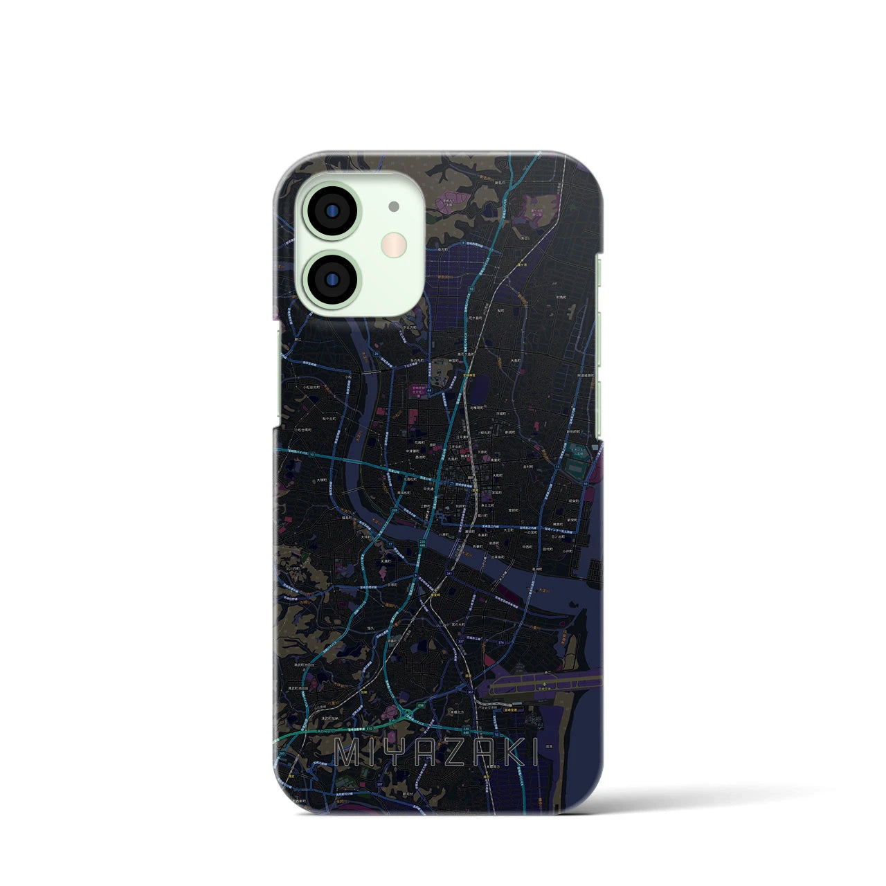 【宮崎2】地図柄iPhoneケース（バックカバータイプ・ブラック）iPhone 12 mini 用