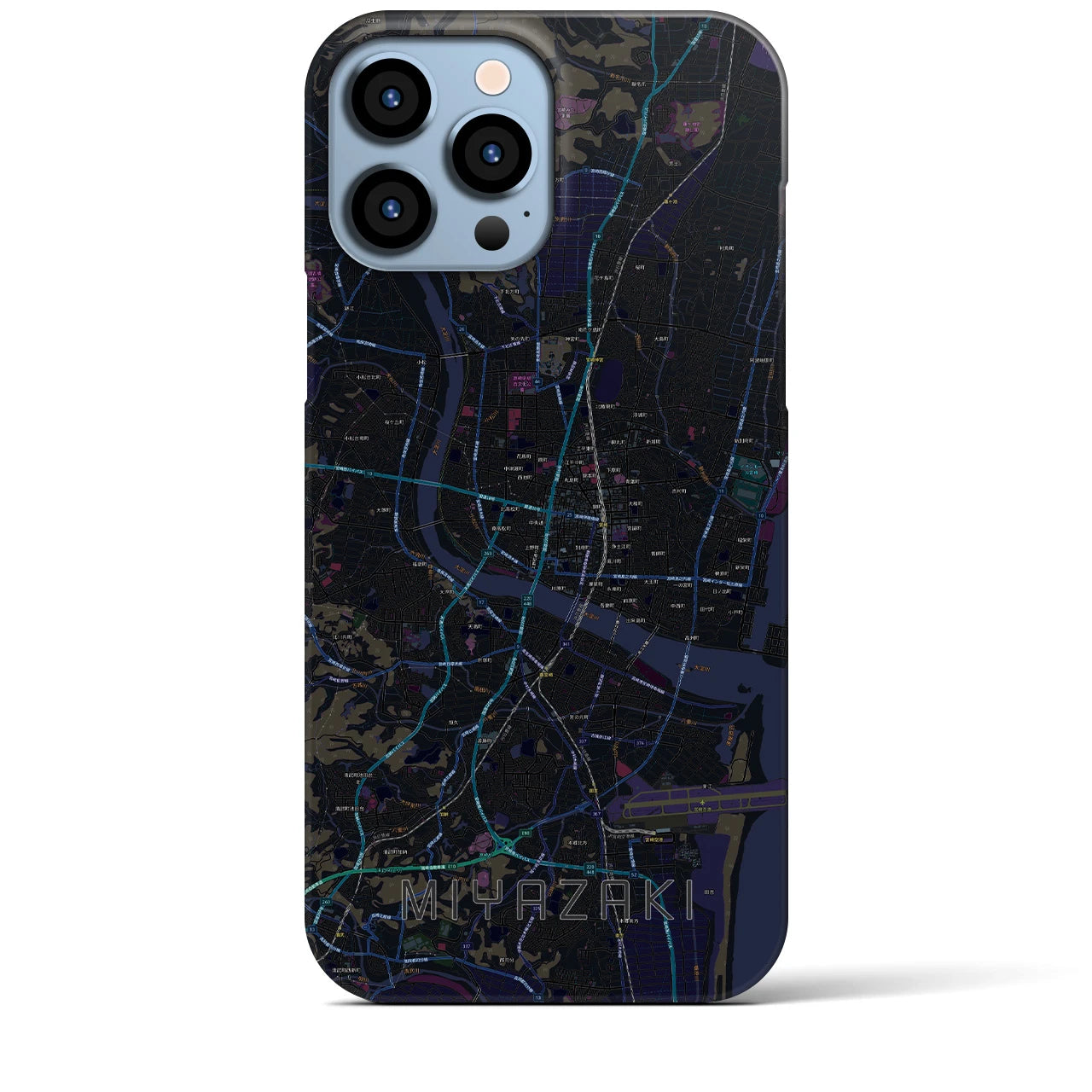 【宮崎2】地図柄iPhoneケース（バックカバータイプ・ブラック）iPhone 13 Pro Max 用