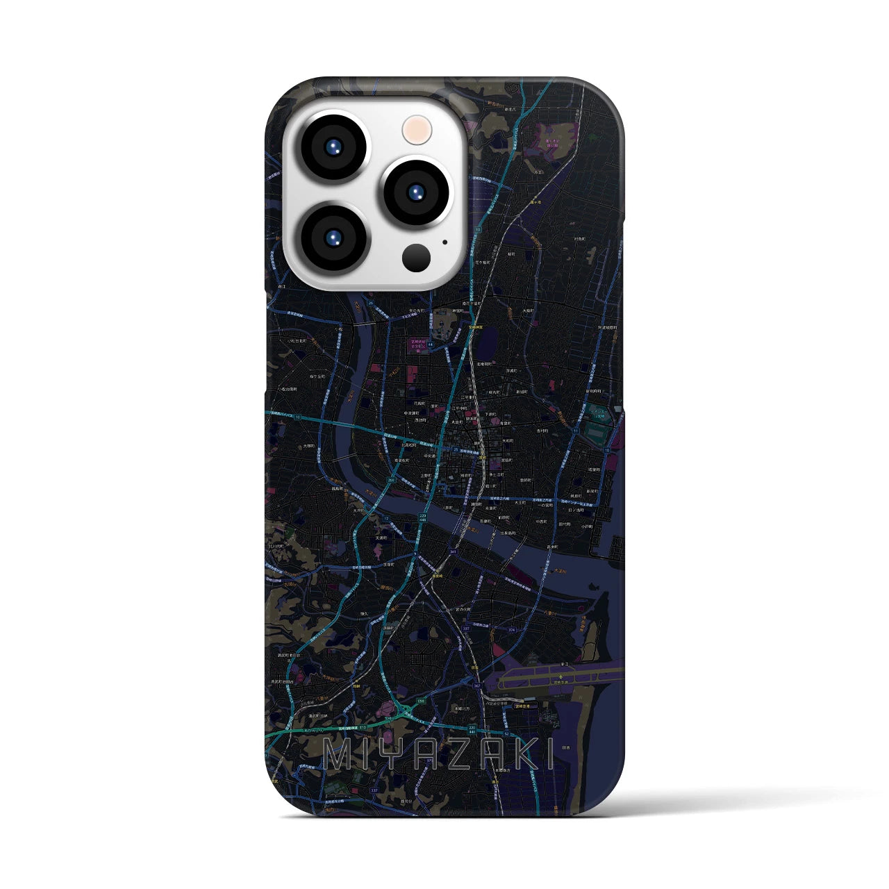 【宮崎2】地図柄iPhoneケース（バックカバータイプ・ブラック）iPhone 13 Pro 用