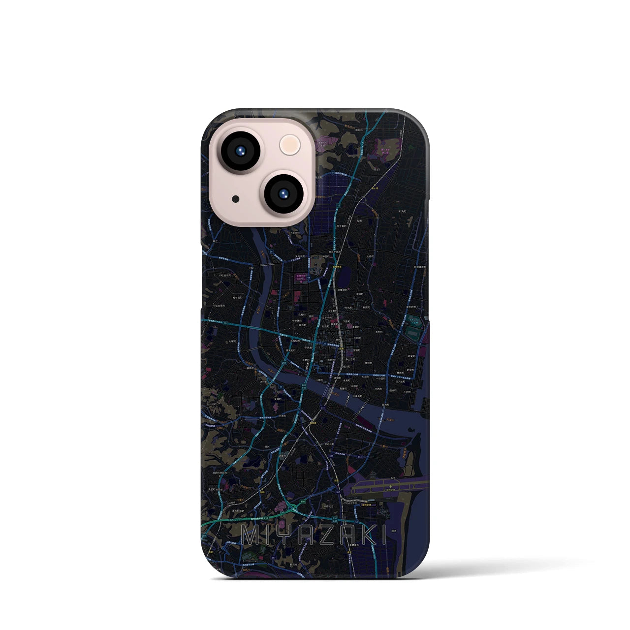 【宮崎2】地図柄iPhoneケース（バックカバータイプ・ブラック）iPhone 13 mini 用