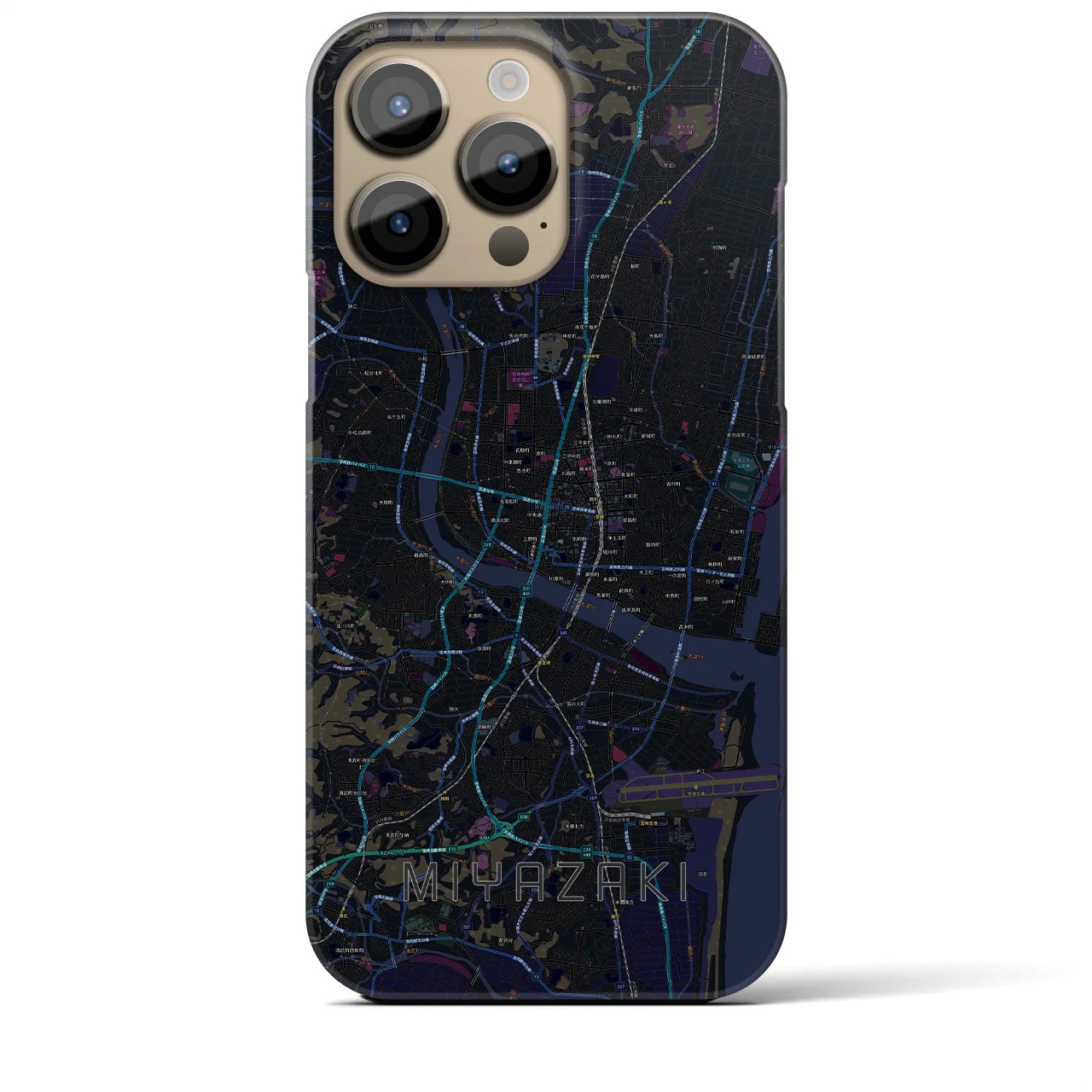 【宮崎2】地図柄iPhoneケース（バックカバータイプ・ブラック）iPhone 14 Pro Max 用