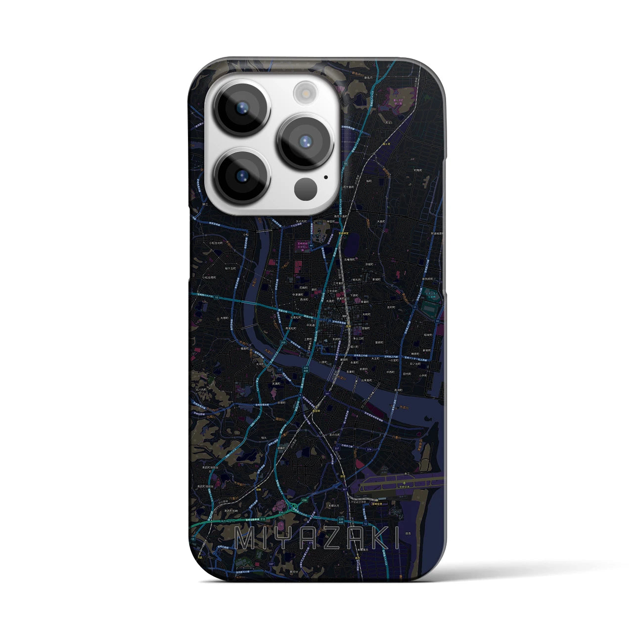 【宮崎2】地図柄iPhoneケース（バックカバータイプ・ブラック）iPhone 14 Pro 用