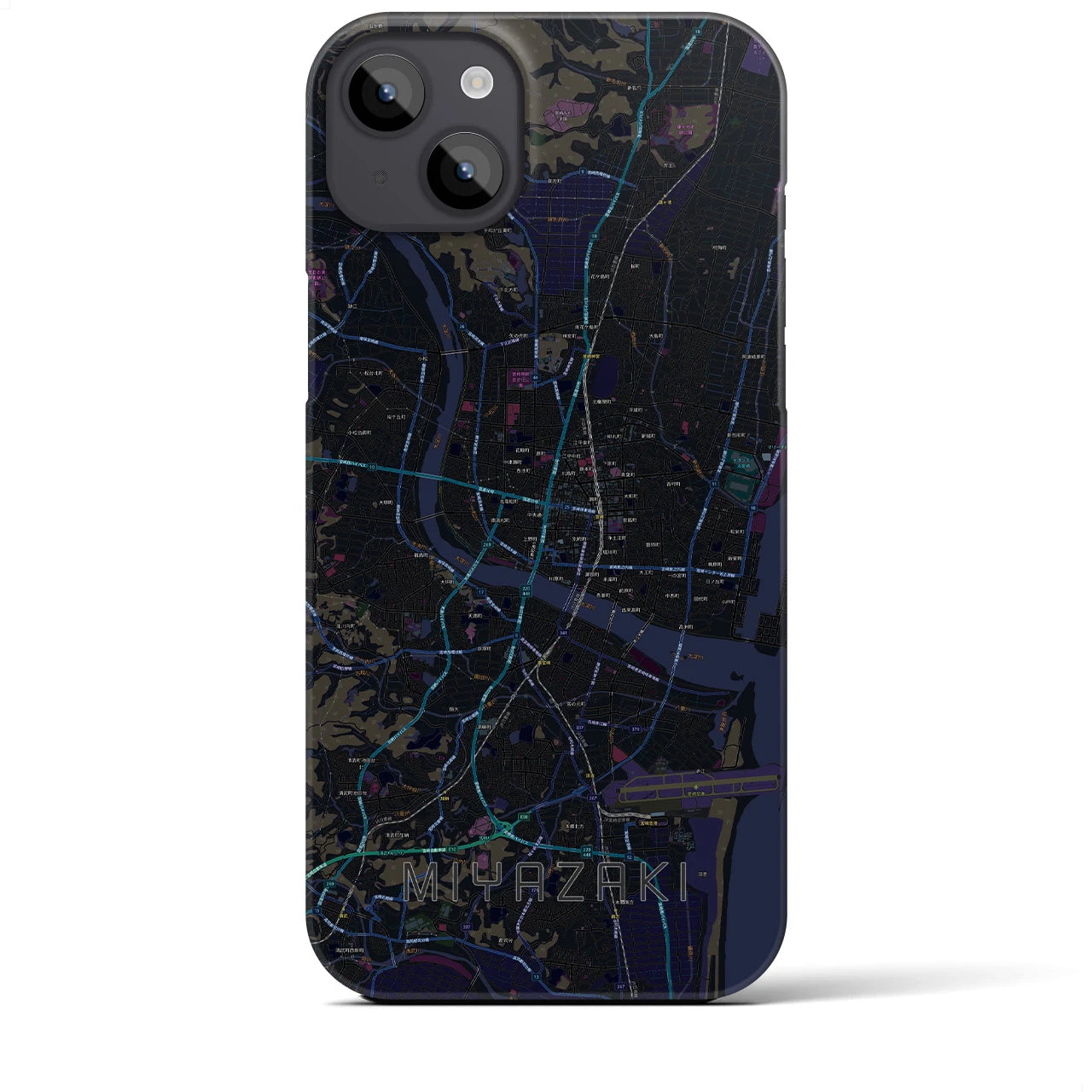 【宮崎2】地図柄iPhoneケース（バックカバータイプ・ブラック）iPhone 14 Plus 用