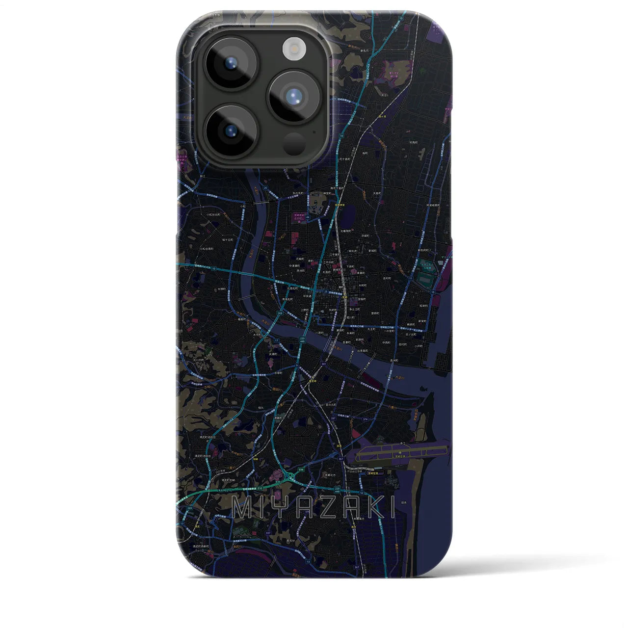【宮崎2】地図柄iPhoneケース（バックカバータイプ・ブラック）iPhone 15 Pro Max 用