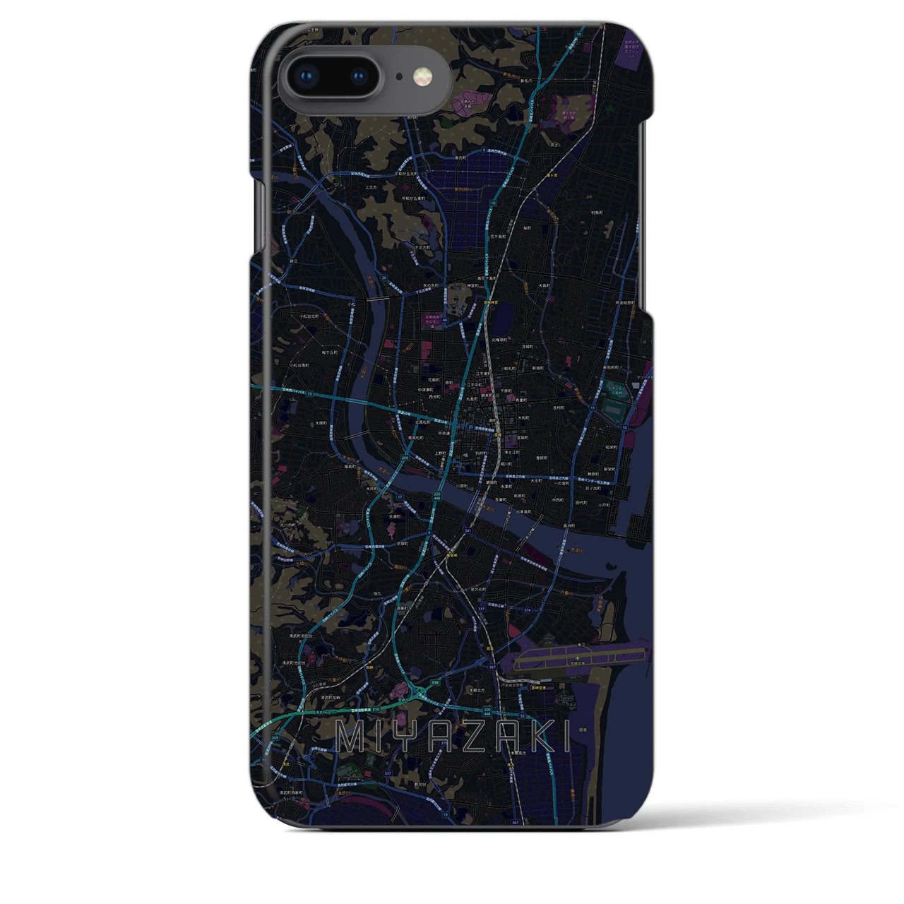 【宮崎2】地図柄iPhoneケース（バックカバータイプ・ブラック）iPhone 8Plus /7Plus / 6sPlus / 6Plus 用