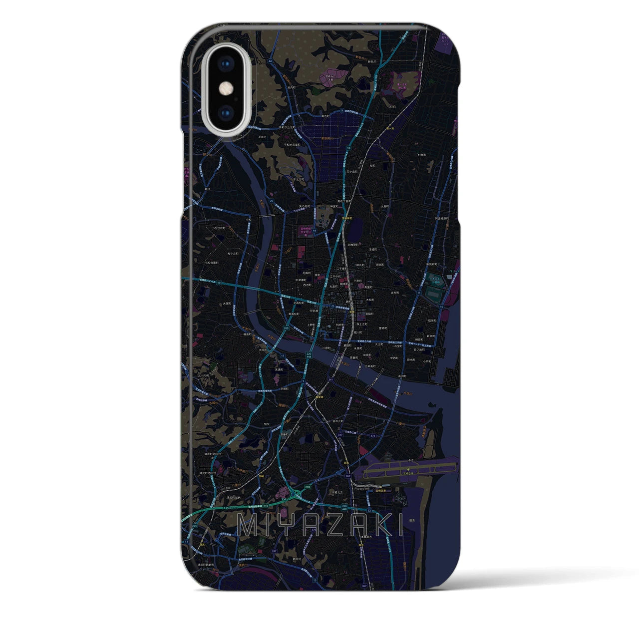 【宮崎2】地図柄iPhoneケース（バックカバータイプ・ブラック）iPhone XS Max 用