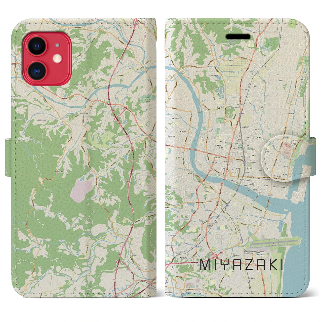 【宮崎2】地図柄iPhoneケース（手帳両面タイプ・ナチュラル）iPhone 11 用