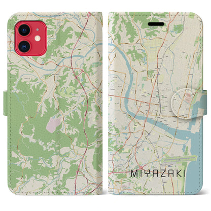 【宮崎2（宮崎県）】地図柄iPhoneケース（手帳タイプ）ナチュラル・iPhone 11 用