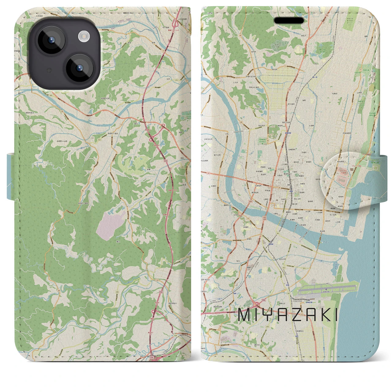 【宮崎2】地図柄iPhoneケース（手帳両面タイプ・ナチュラル）iPhone 14 Plus 用