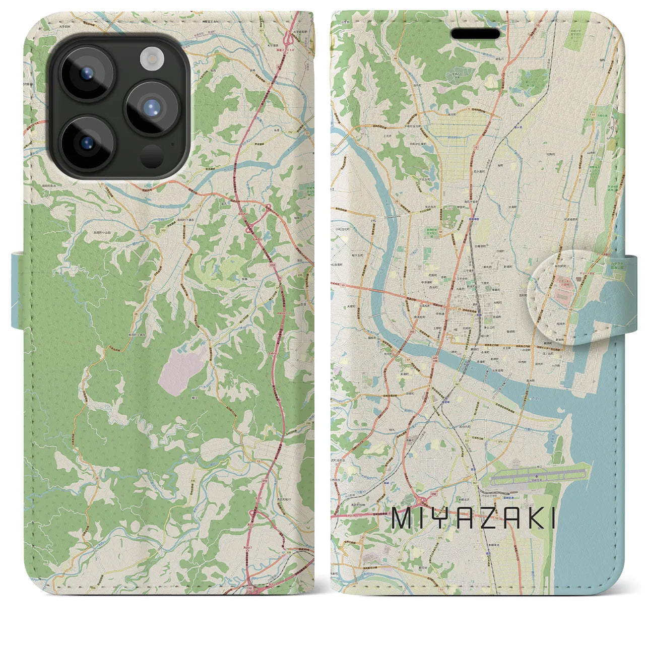 【宮崎2】地図柄iPhoneケース（手帳両面タイプ・ナチュラル）iPhone 15 Pro Max 用