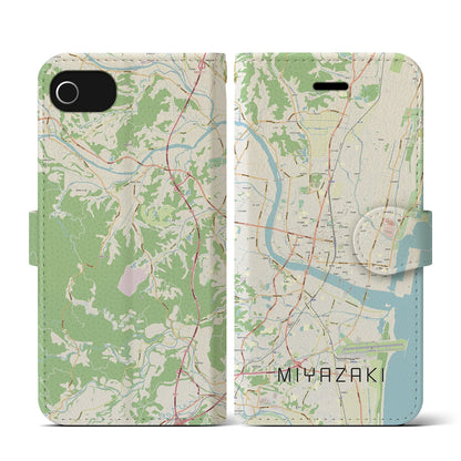 【宮崎2（宮崎県）】地図柄iPhoneケース（手帳タイプ）ナチュラル・iPhone SE（第3 / 第2世代） / 8 / 7 / 6s / 6 用