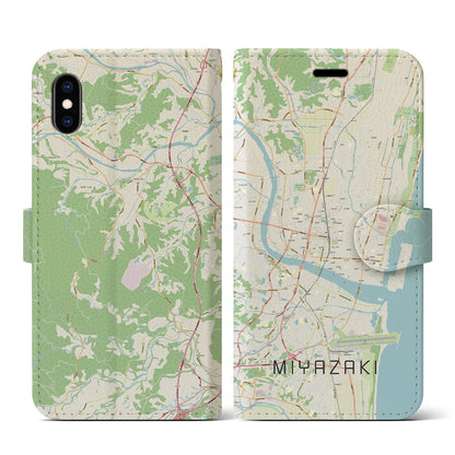 【宮崎2（宮崎県）】地図柄iPhoneケース（手帳タイプ）ナチュラル・iPhone XS / X 用