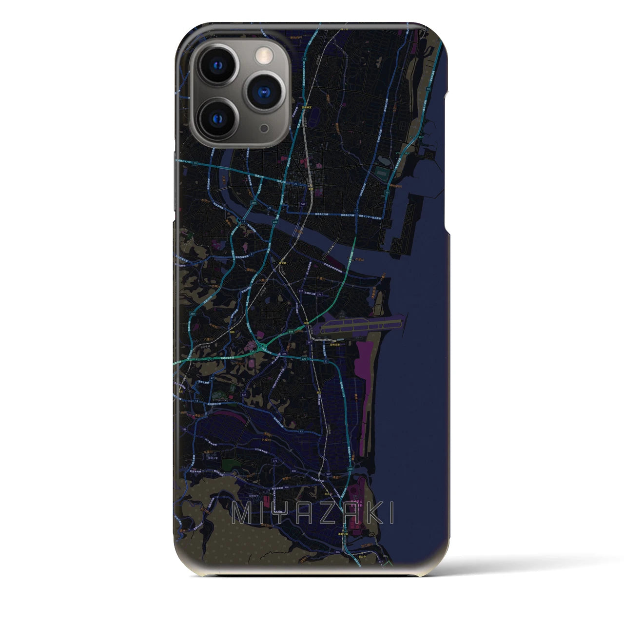 【宮崎】地図柄iPhoneケース（バックカバータイプ・ブラック）iPhone 11 Pro Max 用
