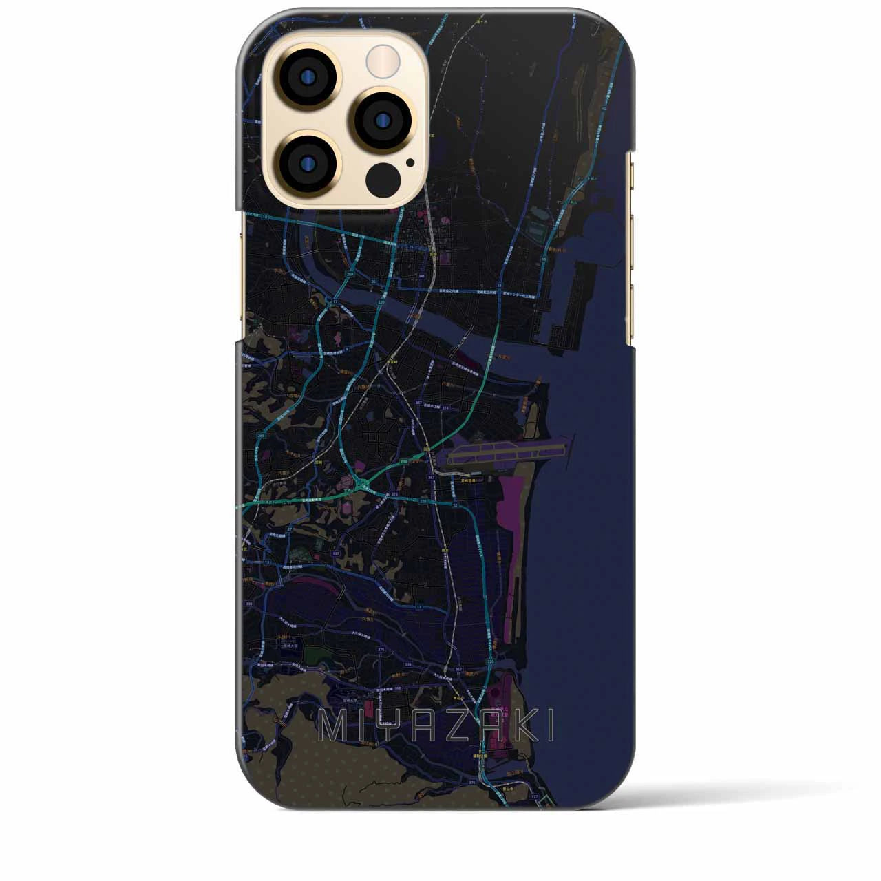 【宮崎】地図柄iPhoneケース（バックカバータイプ・ブラック）iPhone 12 Pro Max 用