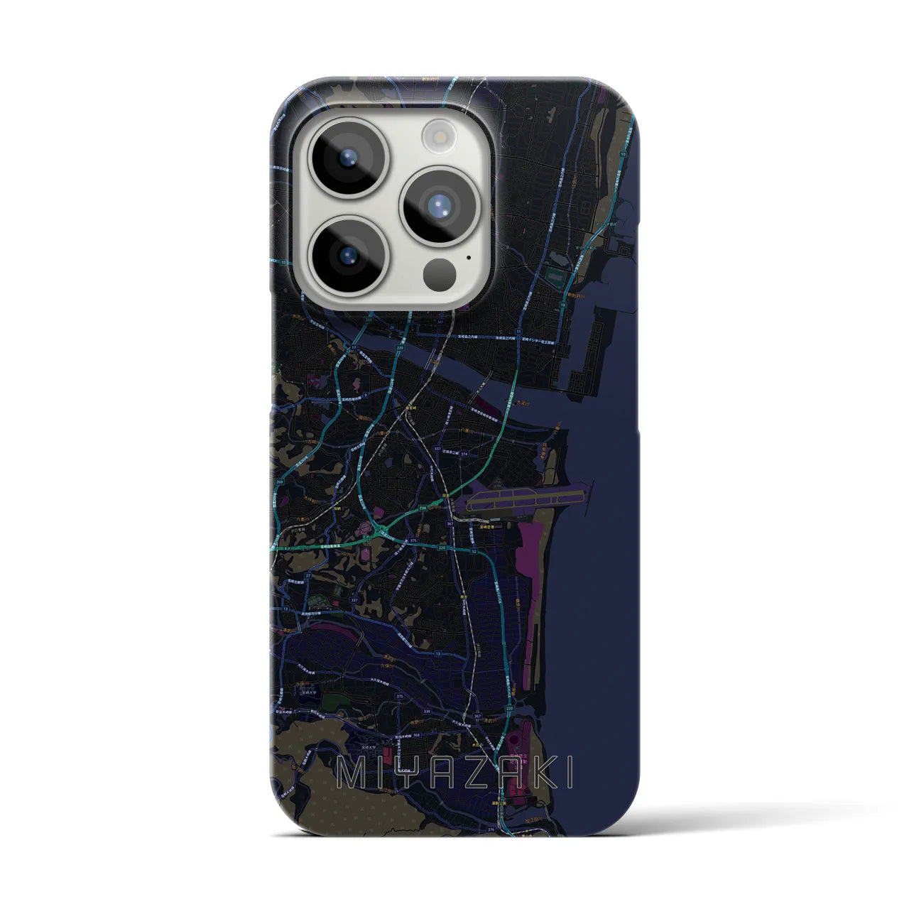 【宮崎】地図柄iPhoneケース（バックカバータイプ・ブラック）iPhone 15 Pro 用