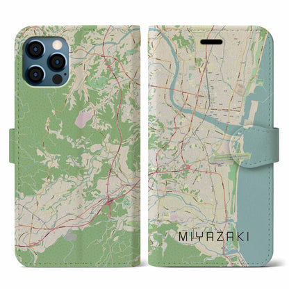 【宮崎（宮崎県）】地図柄iPhoneケース（手帳タイプ）ナチュラル・iPhone 12 / 12 Pro 用