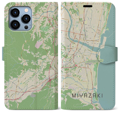 【宮崎（宮崎県）】地図柄iPhoneケース（手帳タイプ）ナチュラル・iPhone 13 Pro Max 用