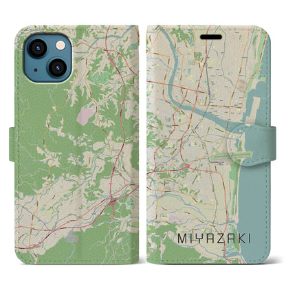 【宮崎（宮崎県）】地図柄iPhoneケース（手帳タイプ）ナチュラル・iPhone 13 用