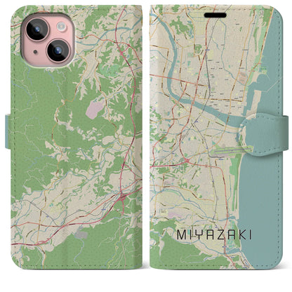 【宮崎（宮崎県）】地図柄iPhoneケース（手帳タイプ）ナチュラル・iPhone 15 Plus 用