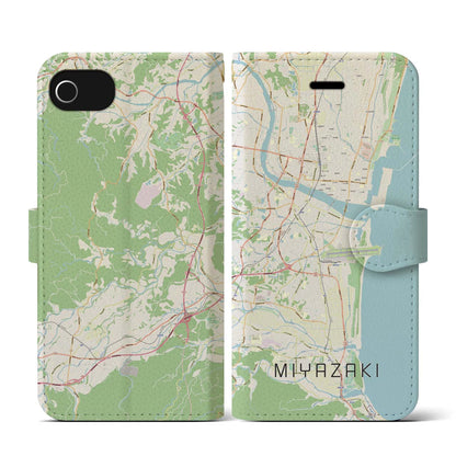 【宮崎（宮崎県）】地図柄iPhoneケース（手帳タイプ）ナチュラル・iPhone SE（第3 / 第2世代） / 8 / 7 / 6s / 6 用