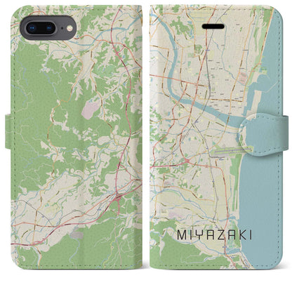 【宮崎（宮崎県）】地図柄iPhoneケース（手帳タイプ）ナチュラル・iPhone 8Plus /7Plus / 6sPlus / 6Plus 用