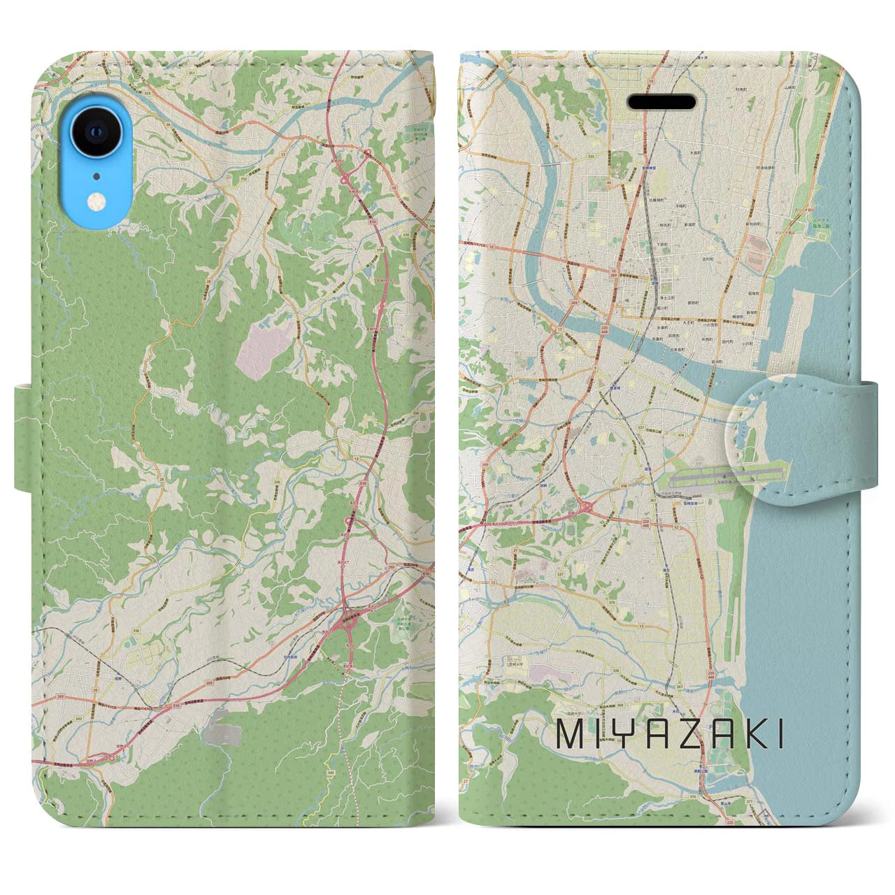 【宮崎】地図柄iPhoneケース（手帳両面タイプ・ナチュラル）iPhone XR 用