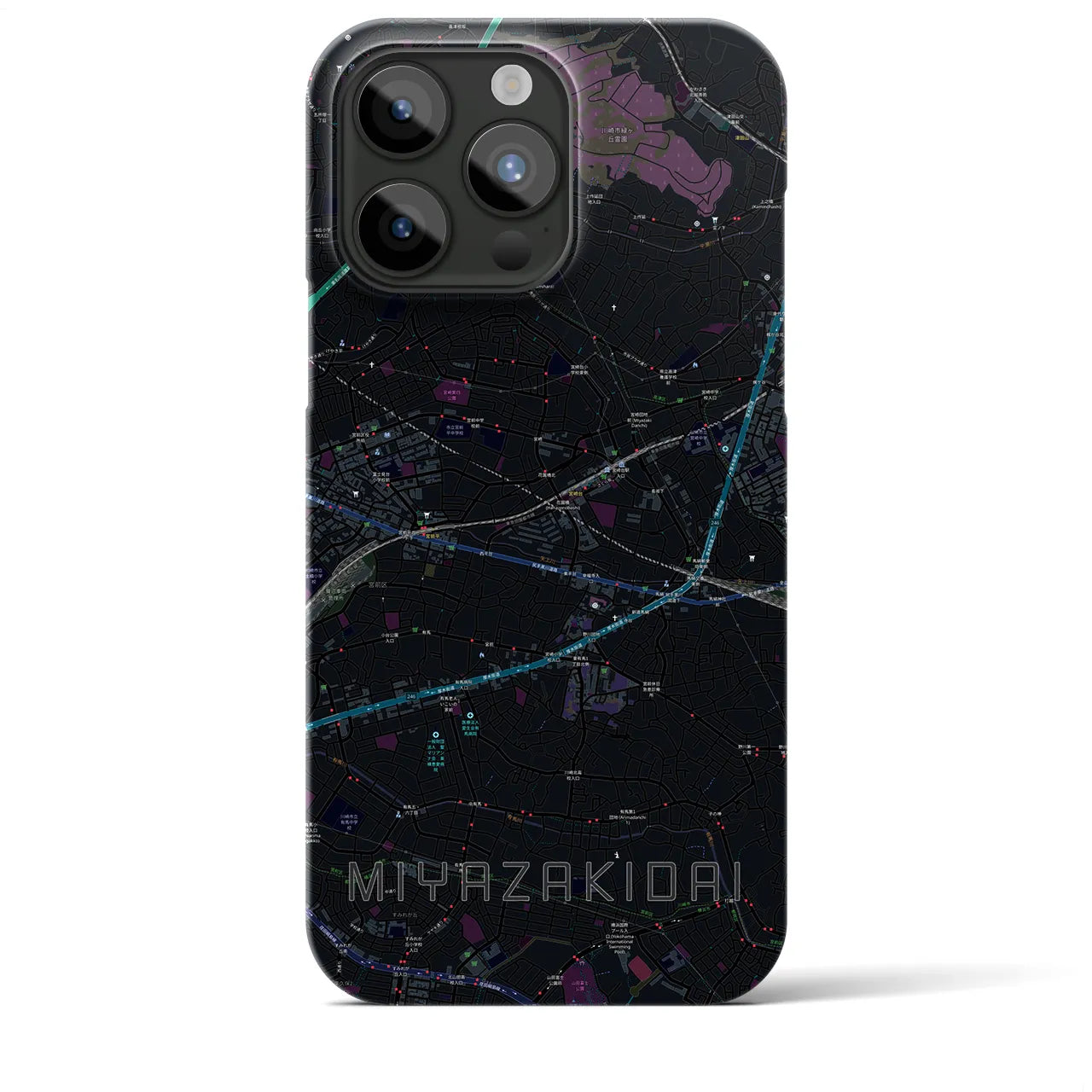 【宮崎台】地図柄iPhoneケース（バックカバータイプ・ブラック）iPhone 15 Pro Max 用