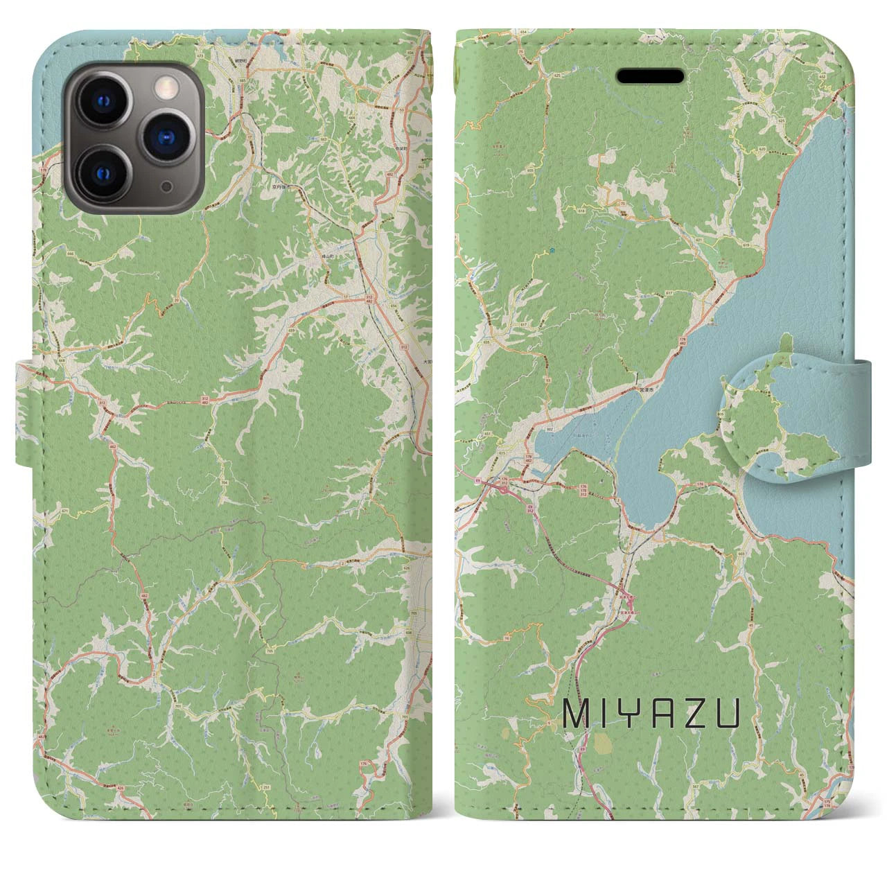 【宮津】地図柄iPhoneケース（手帳両面タイプ・ナチュラル）iPhone 11 Pro Max 用