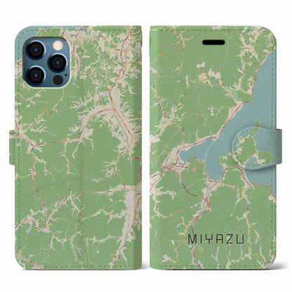 【宮津（京都府）】地図柄iPhoneケース（手帳タイプ）ナチュラル・iPhone 12 / 12 Pro 用