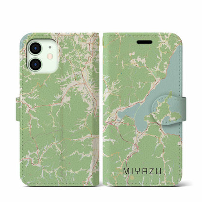 【宮津（京都府）】地図柄iPhoneケース（手帳タイプ）ナチュラル・iPhone 12 mini 用