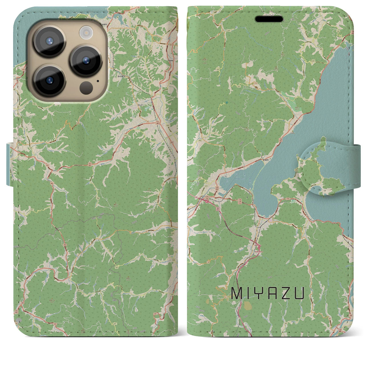 【宮津】地図柄iPhoneケース（手帳両面タイプ・ナチュラル）iPhone 14 Pro Max 用