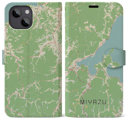 【宮津（京都府）】地図柄iPhoneケース（手帳タイプ）ナチュラル・iPhone 14 Plus 用