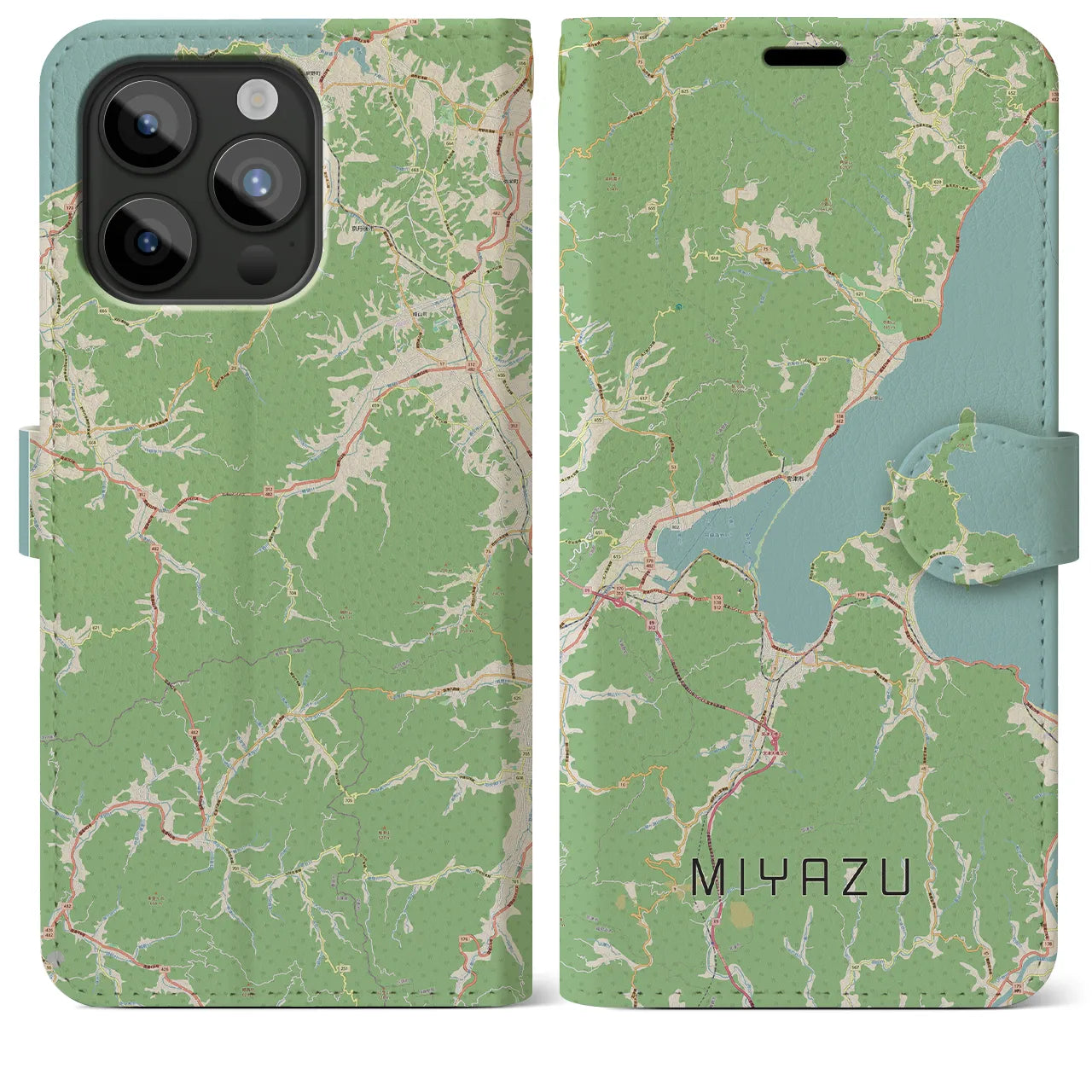 【宮津】地図柄iPhoneケース（手帳両面タイプ・ナチュラル）iPhone 15 Pro Max 用