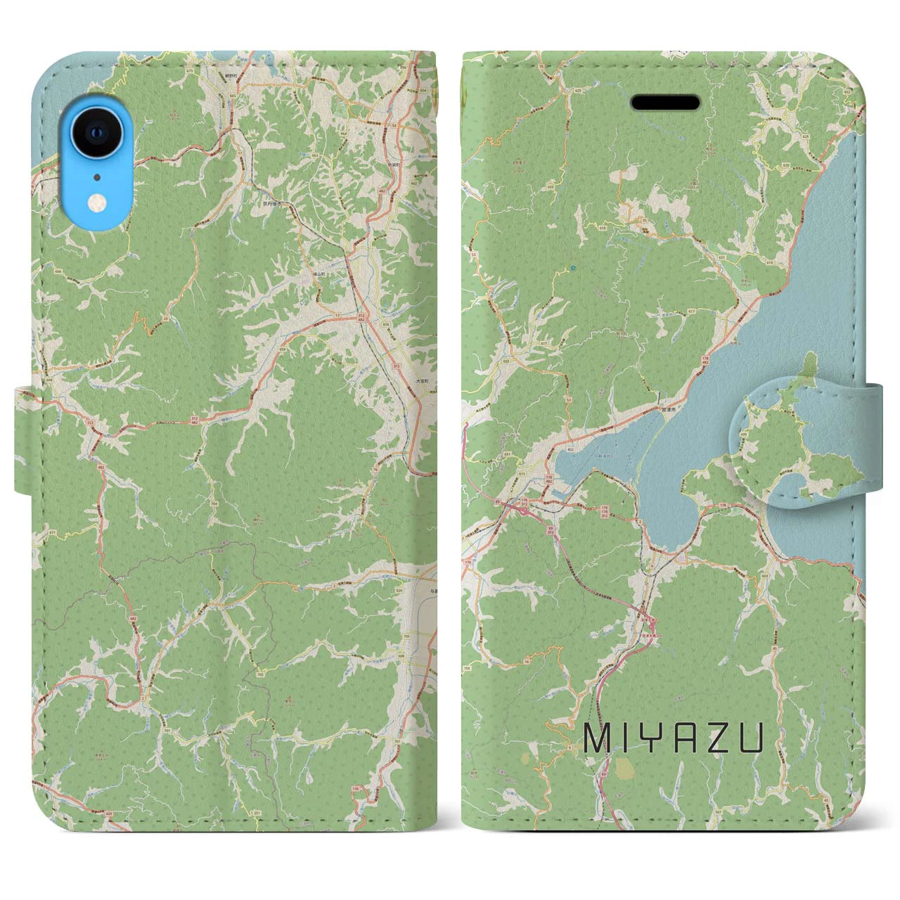 【宮津】地図柄iPhoneケース（手帳両面タイプ・ナチュラル）iPhone XR 用