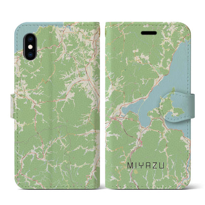 【宮津（京都府）】地図柄iPhoneケース（手帳タイプ）ナチュラル・iPhone XS / X 用