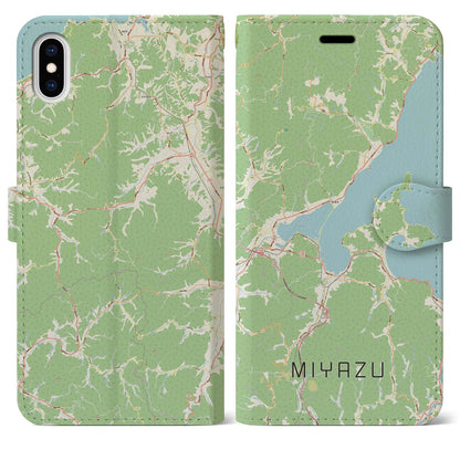 【宮津（京都府）】地図柄iPhoneケース（手帳タイプ）ナチュラル・iPhone XS Max 用