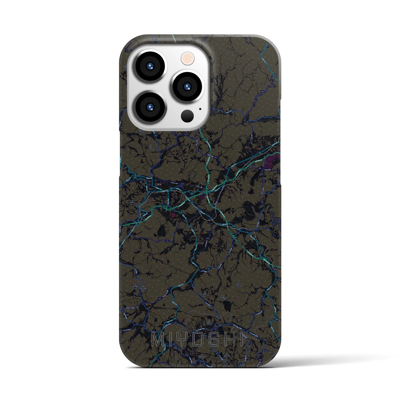 【三次】地図柄iPhoneケース（バックカバータイプ・ブラック）iPhone 13 Pro 用