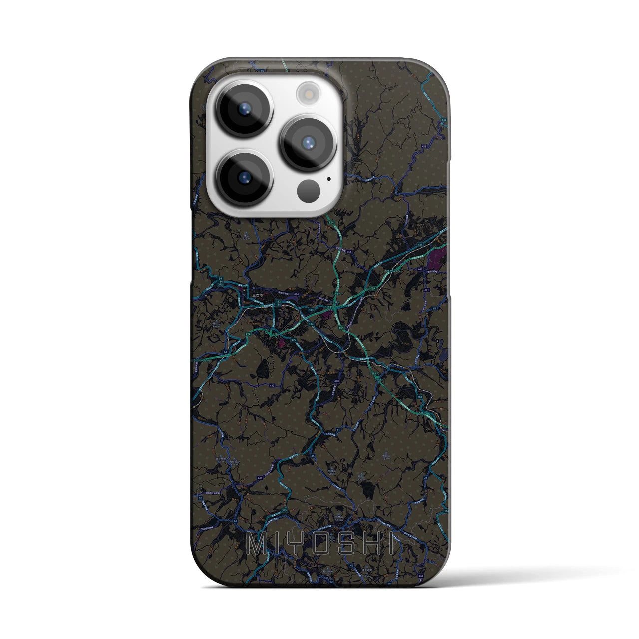 【三次】地図柄iPhoneケース（バックカバータイプ・ブラック）iPhone 14 Pro 用
