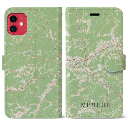 【三次（広島県）】地図柄iPhoneケース（手帳タイプ）ナチュラル・iPhone 11 用