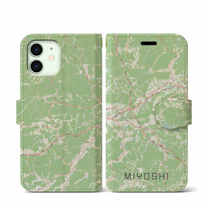 【三次（広島県）】地図柄iPhoneケース（手帳タイプ）ナチュラル・iPhone 12 mini 用