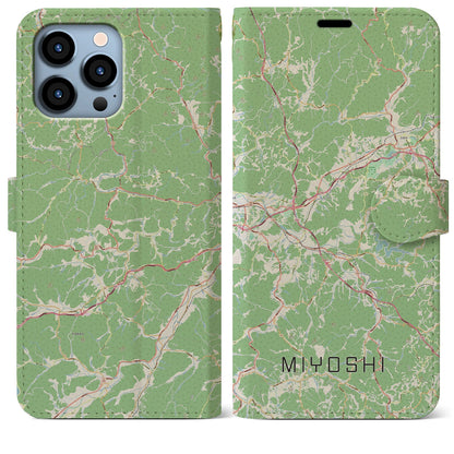 【三次（広島県）】地図柄iPhoneケース（手帳タイプ）ナチュラル・iPhone 13 Pro Max 用