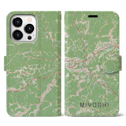 【三次（広島県）】地図柄iPhoneケース（手帳タイプ）ナチュラル・iPhone 13 Pro 用