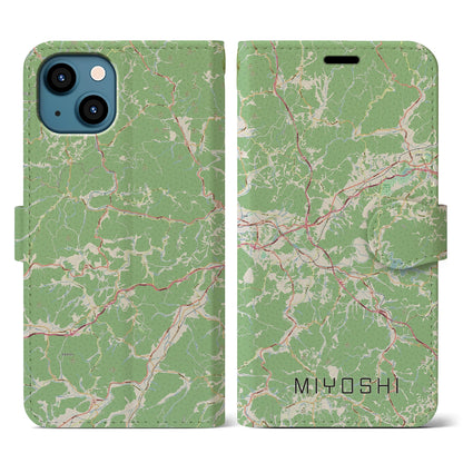 【三次（広島県）】地図柄iPhoneケース（手帳タイプ）ナチュラル・iPhone 13 用
