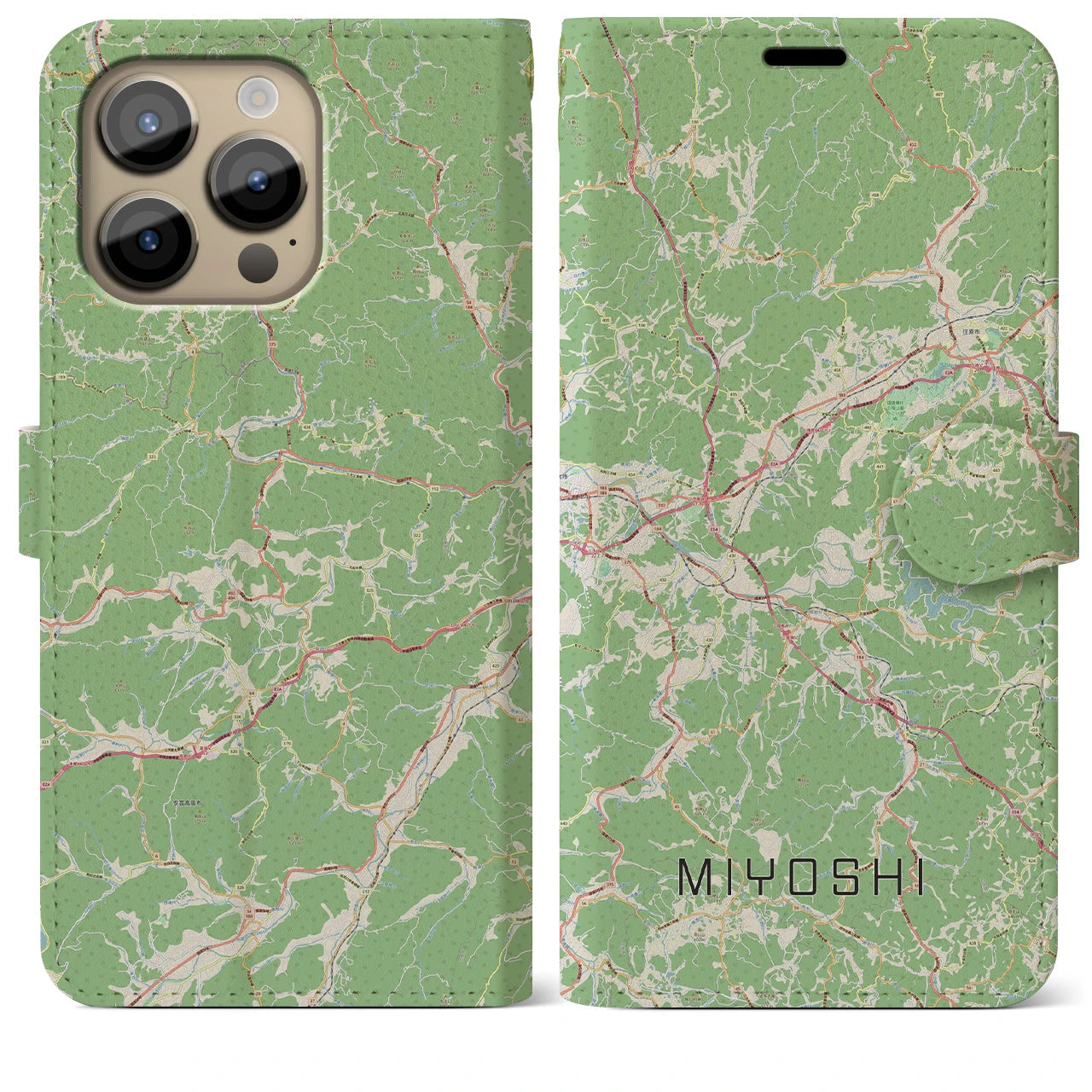 【三次】地図柄iPhoneケース（手帳両面タイプ・ナチュラル）iPhone 14 Pro Max 用