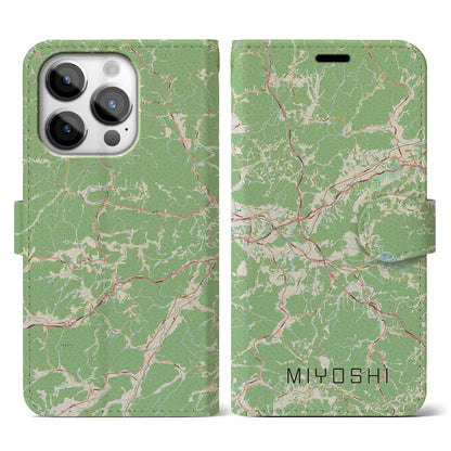 【三次（広島県）】地図柄iPhoneケース（手帳タイプ）ナチュラル・iPhone 14 Pro 用