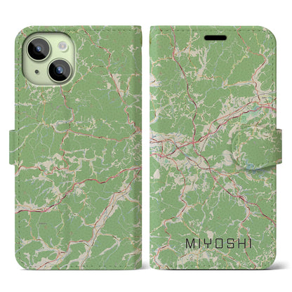 【三次（広島県）】地図柄iPhoneケース（手帳タイプ）ナチュラル・iPhone 15 用