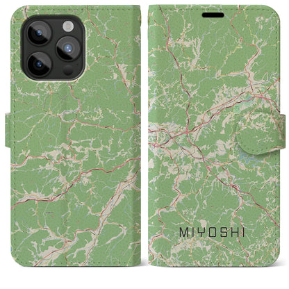 【三次（広島県）】地図柄iPhoneケース（手帳タイプ）ナチュラル・iPhone 15 Pro Max 用