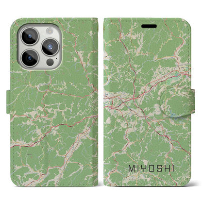 【三次（広島県）】地図柄iPhoneケース（手帳タイプ）ナチュラル・iPhone 15 Pro 用