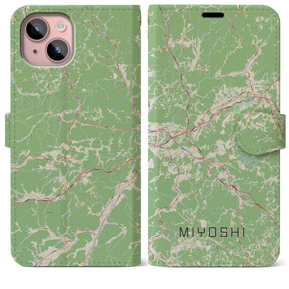 【三次（広島県）】地図柄iPhoneケース（手帳タイプ）ナチュラル・iPhone 15 Plus 用
